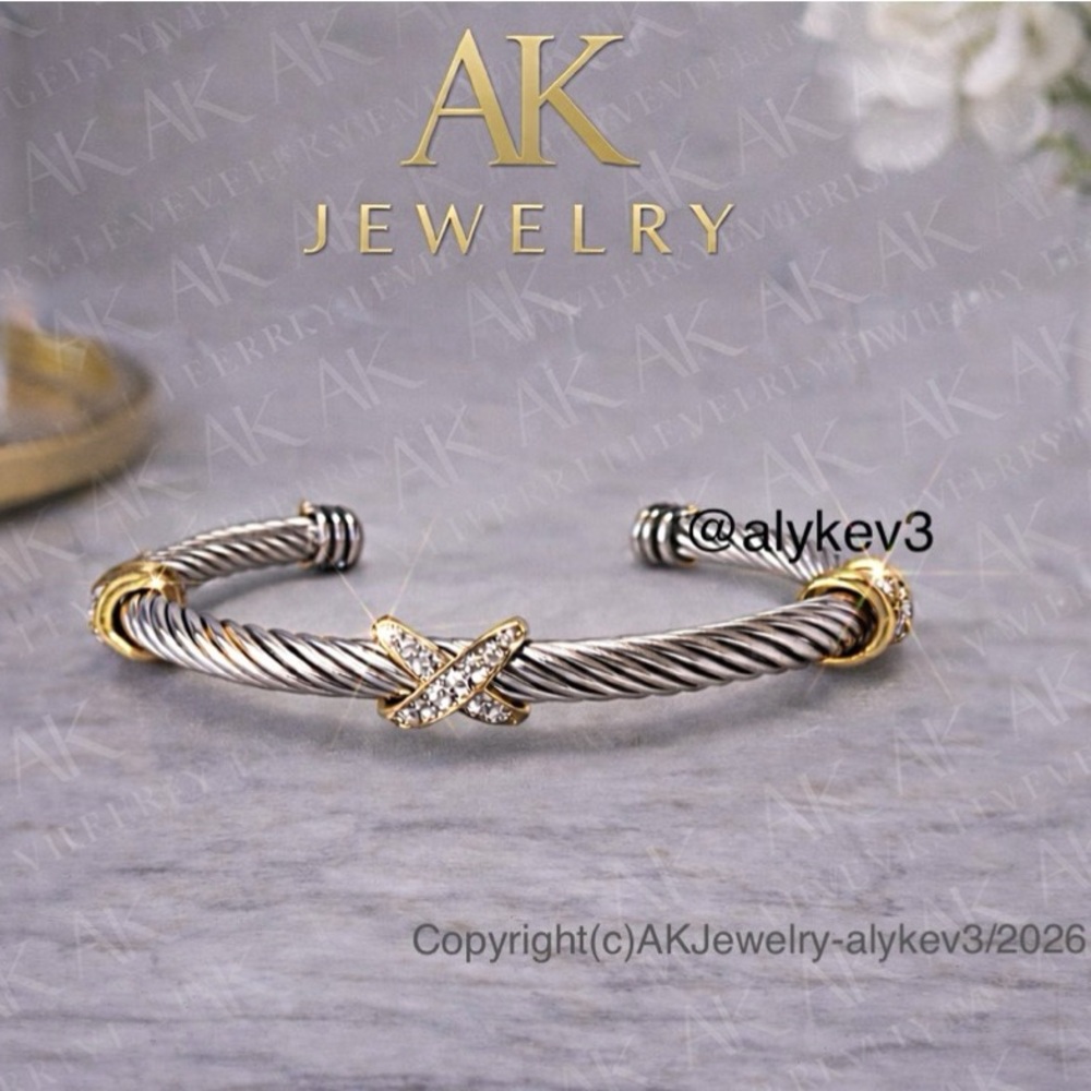 💎LUXURY BRACELET Gold/Silver 3 X Cable Cuff Stainless Steel X Twisted
